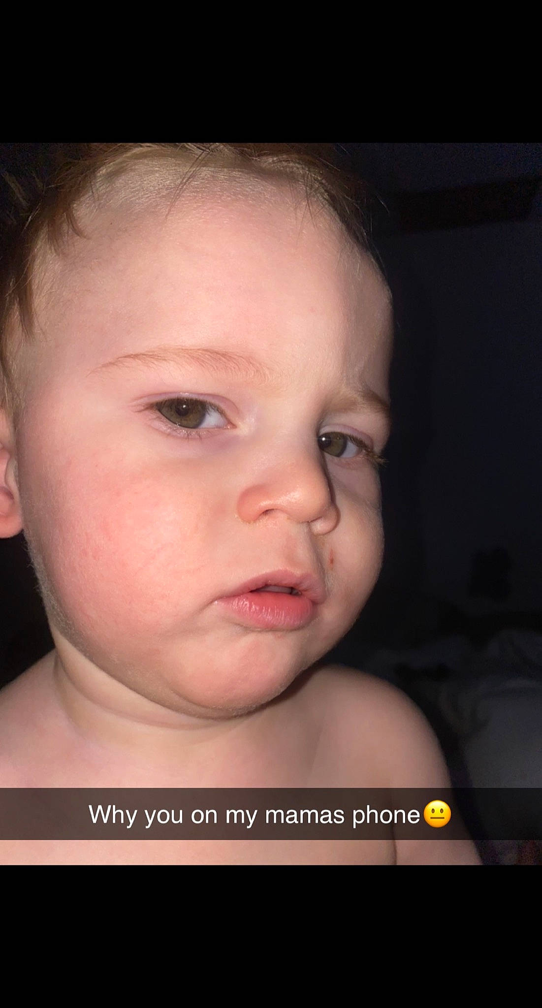 Grayson is registered to the contest to win money with this photo: baby, black_hair, cheek, darkness, ear, eyelash, facial_expression, flash_photography, forehead, happy, human_body, iris, jaw, lip, mouth, neck, no_expression, nose, person, skin