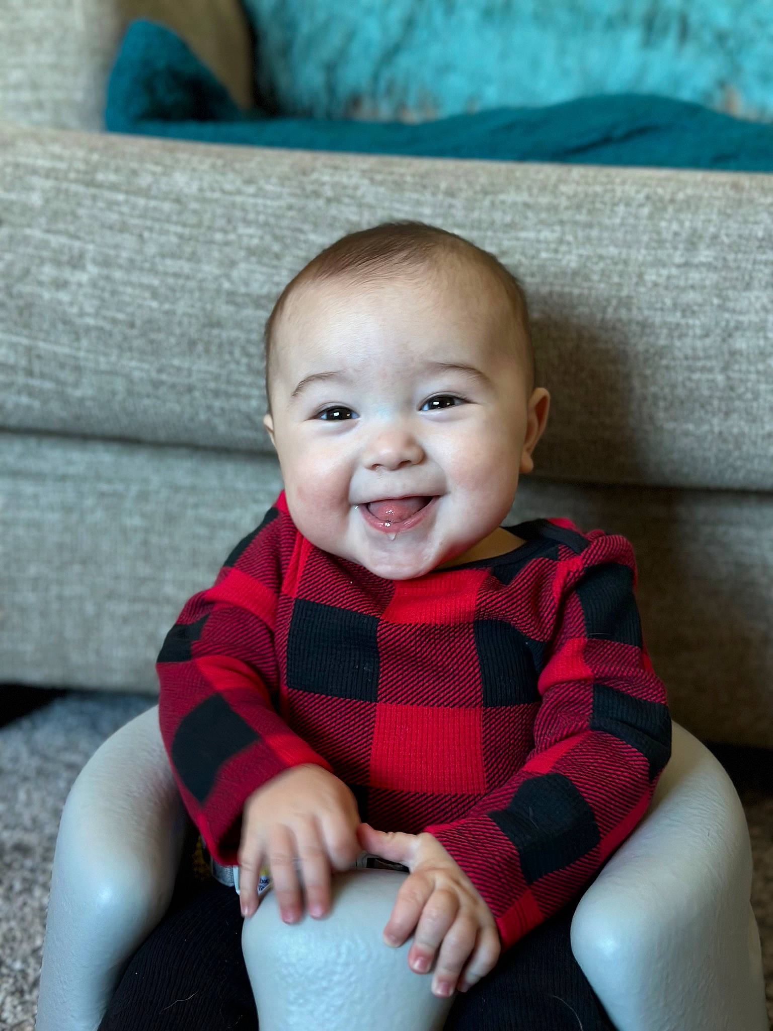 Klay is registered to the contest to win money with this photo: baby, baby_toddler_clothing, blue, cheek, child, chin, comfort, eye, face, happy, head, iris, joy, lip, nose, person, skin, sleeve, smile, standing