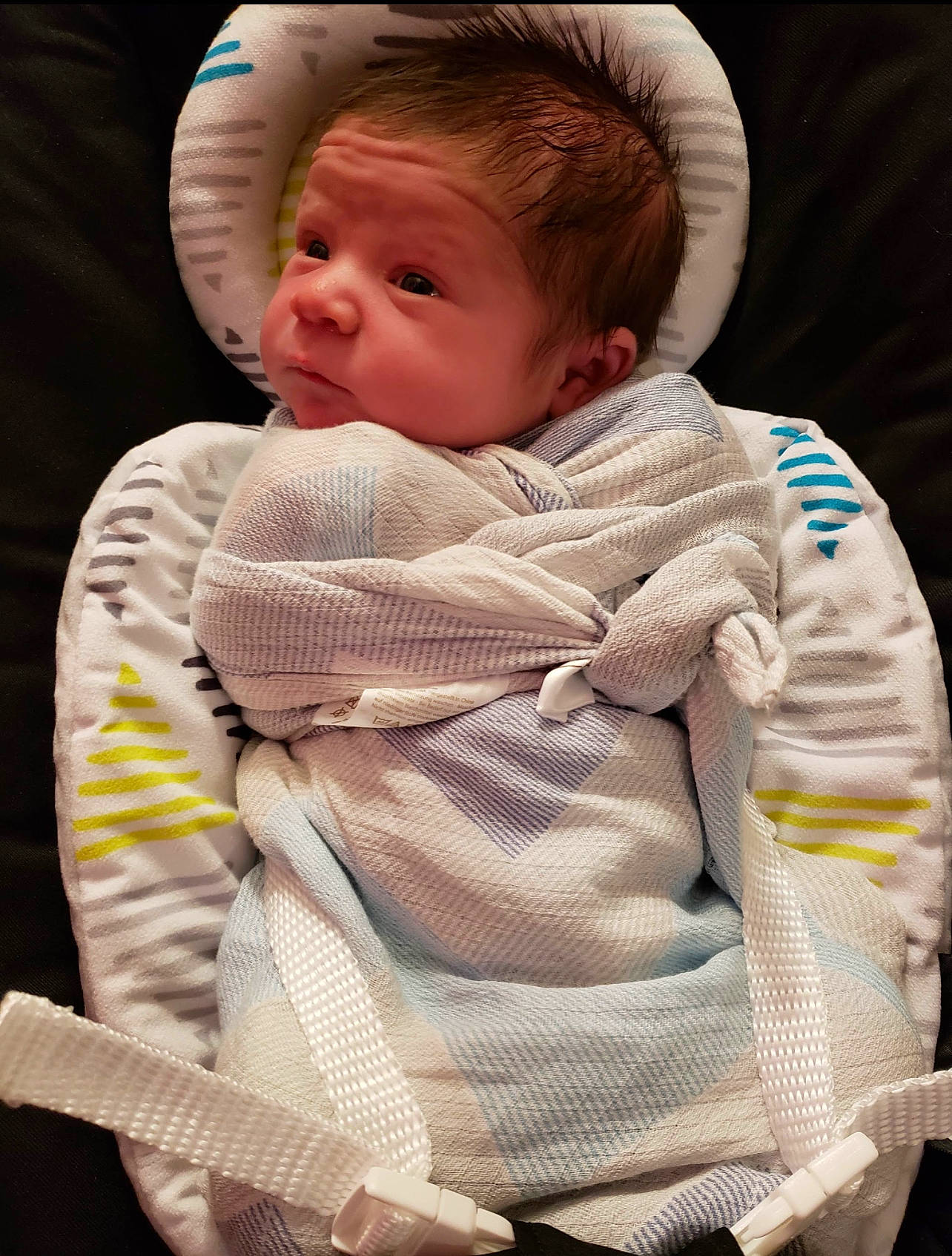 Grey joined the competition — help win amazing prizes! baby, baby_carriage, baby_products, baby_safety, baby_sleeping, baby_toddler_clothing, cheek, child, collar, comfort, dress_shirt, hat, human, linens, outerwear, pattern, person, sitting, skin, sleeve