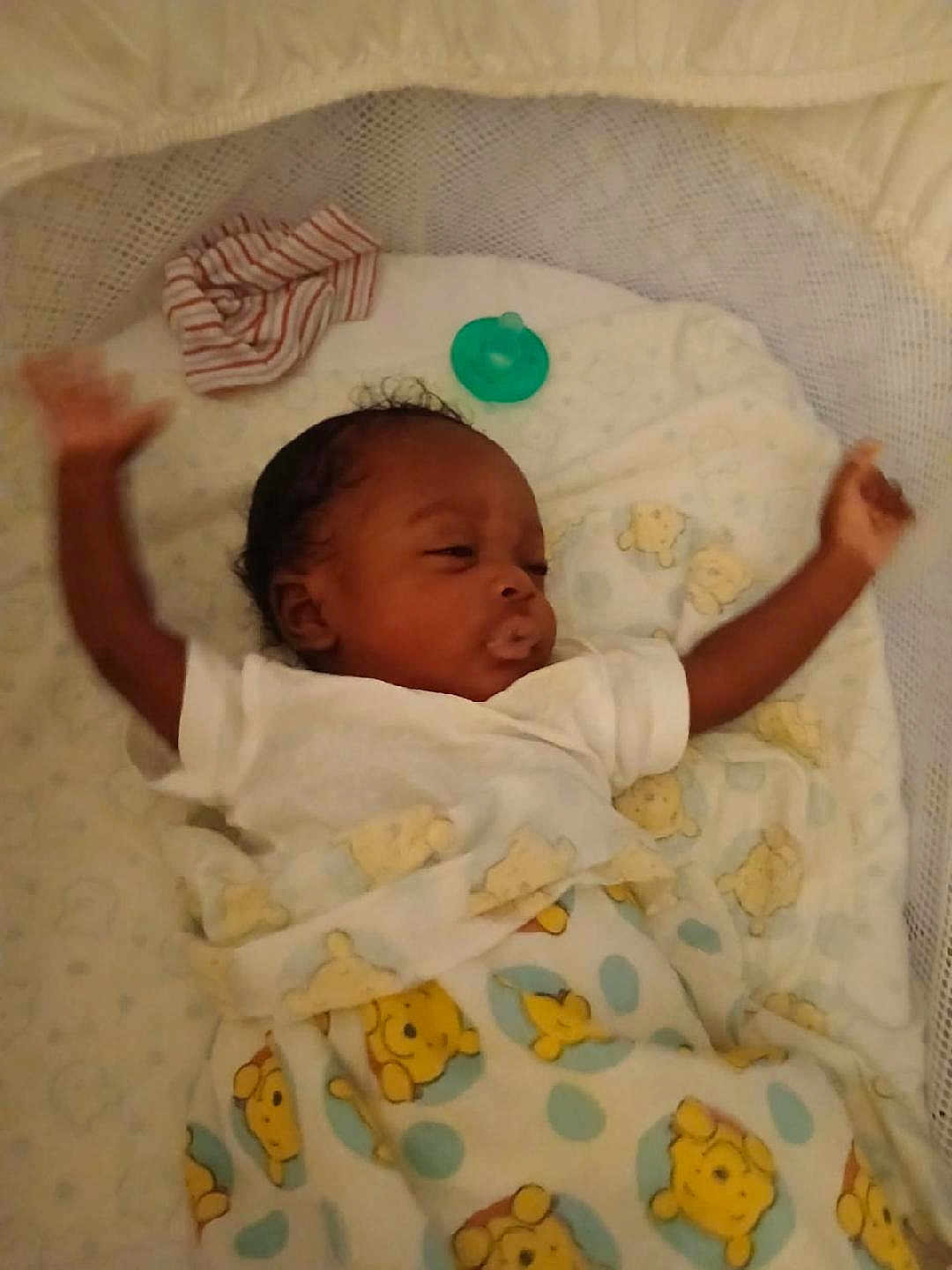 Kryo joined the competition — help win amazing prizes! baby, infant, sleeping, blanket, crib, pacifier, teddy_bear, polka_dots, clothing, child, bed, fabric, comfort, cute, resting, soft, wearing, striped_cloth, indoor, person