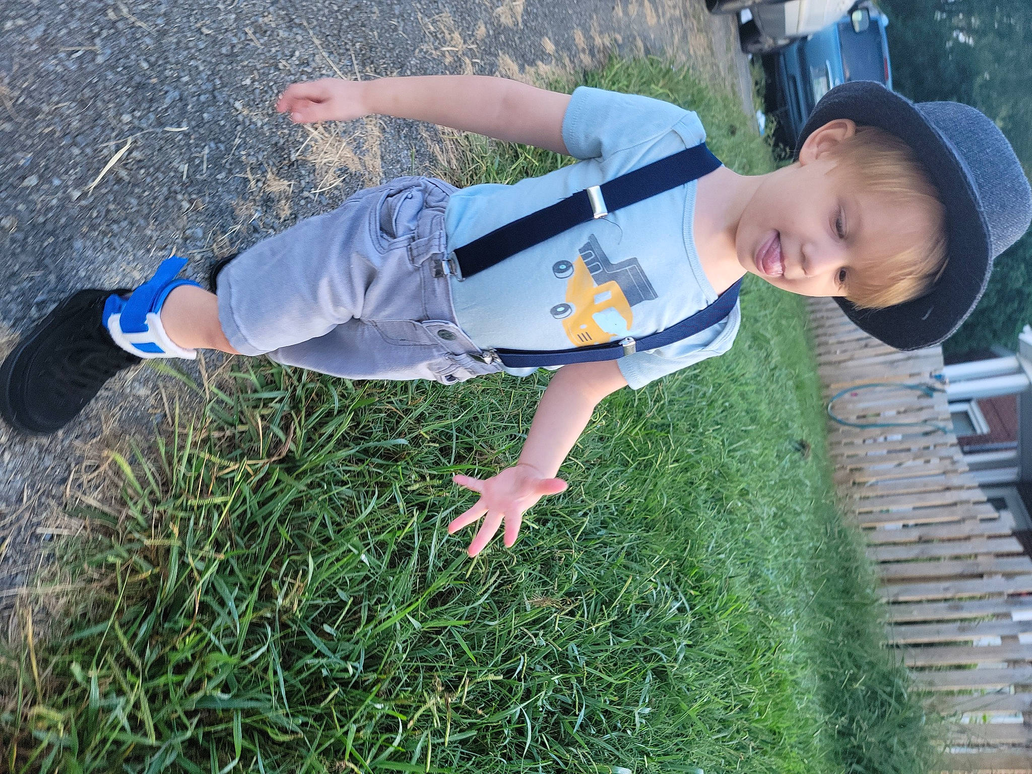 Richard joined the competition — help win amazing prizes! barefoot, child, electric_blue, fun, grass, happy, human_leg, lawn, leisure, people_in_nature, person, plant, recreation, smile, t_shirt, toddler, tree, walking_shoe, yard, yellow