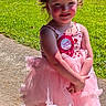 Navaya is registered to the contest to win money with this photo: child, girl, birthday, pink_dress, tutu, smile, outdoor, grass, sunlight, happy, cute, curly_hair, portrait, celebration, person, face, fashion, summer, event, youth