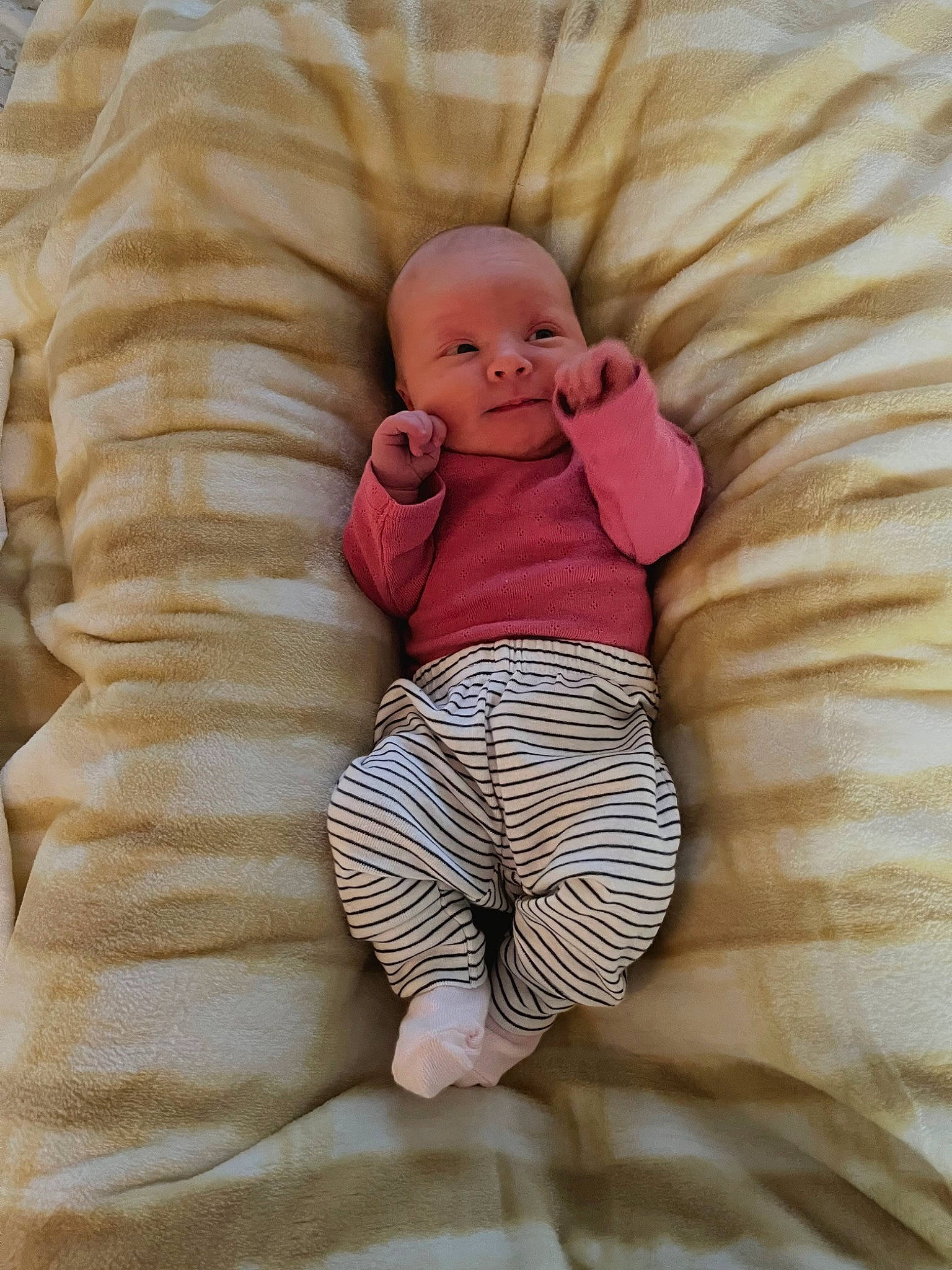 Jaylyn is registered to the contest to win money with this photo: baby, baby_sleeping, baby_toddler_clothing, bed, bedding, bedtime, child, comfort, happy, linens, pattern, person, pillow, room, skin, sleeve, stuffed_toy, textile, throw_pillow, toddler