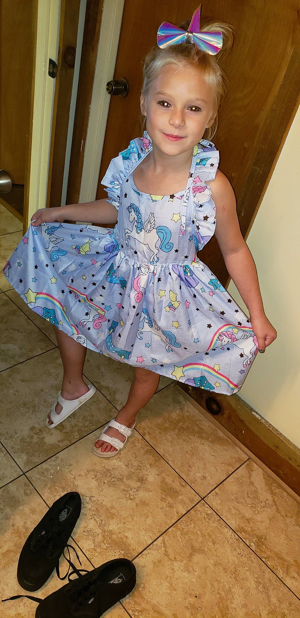 Skyye joined the competition — help win amazing prizes! child, child_model, clothing, dress, leg, pattern, person, sitting, toddler