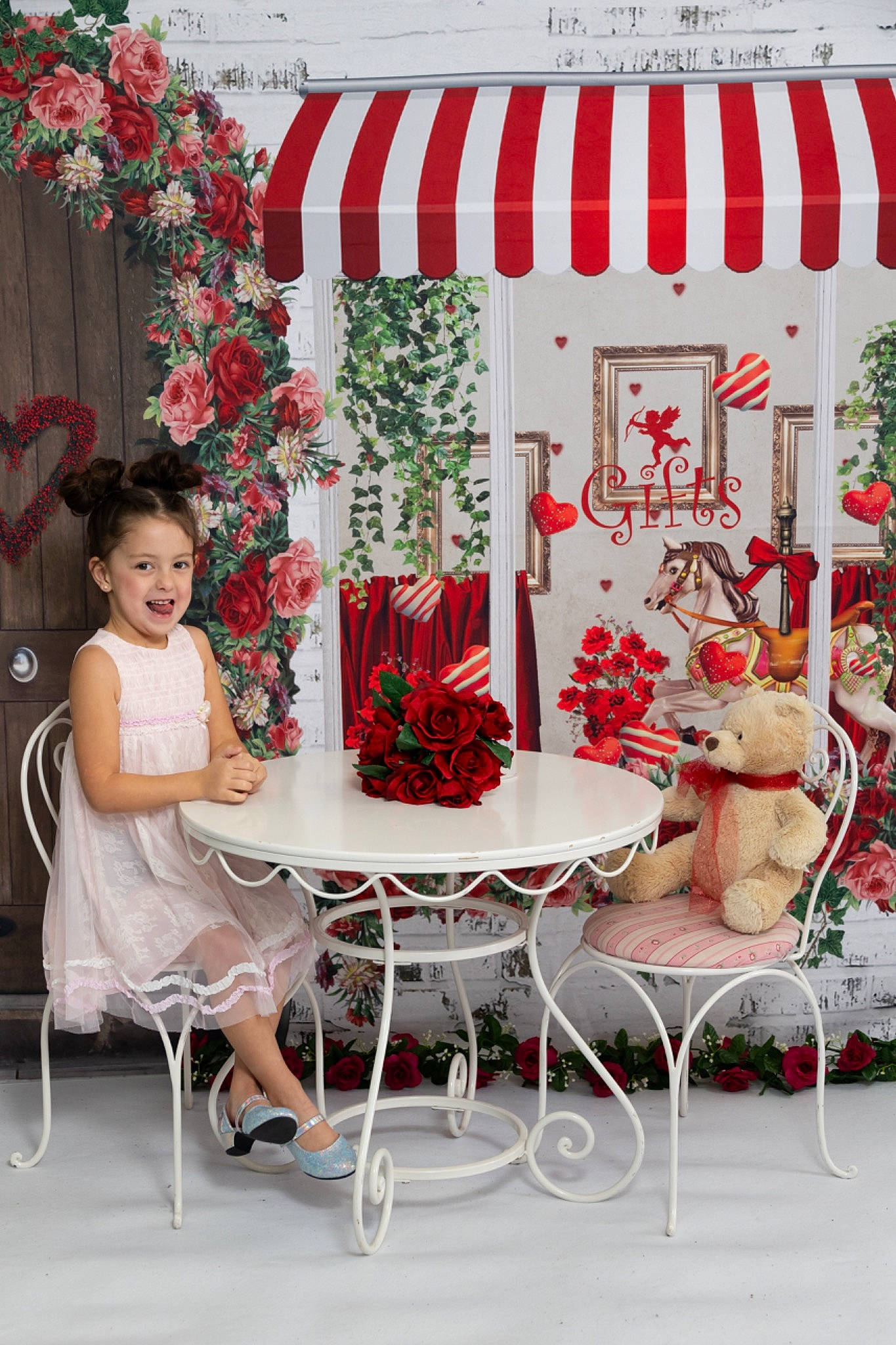 Rayne joined the competition — help win amazing prizes! beauty, chair, decoration, event, fashion, flower, flower_arranging, furniture, interior_design, magenta, ornament, peach, person, petal, photograph, pink, plant, rose, smile, table