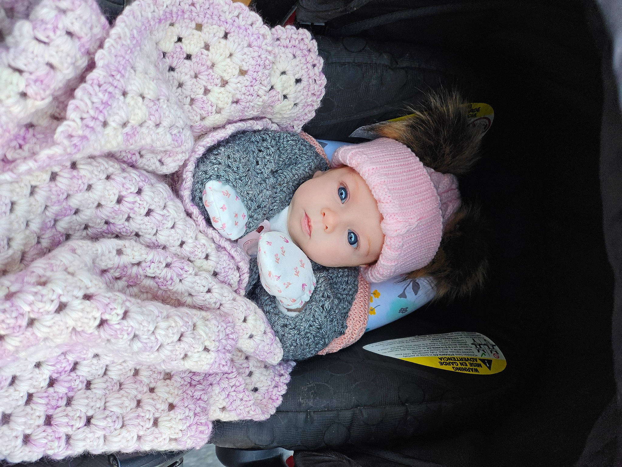 Sage joined the competition — help win amazing prizes! baby, baby_products, baby_toddler_clothing, beanie, cap, cheek, comfort, craft, creative_arts, doll, eye, headwear, knit_cap, lap, linens, pattern, person, purple, sleeve, toddler