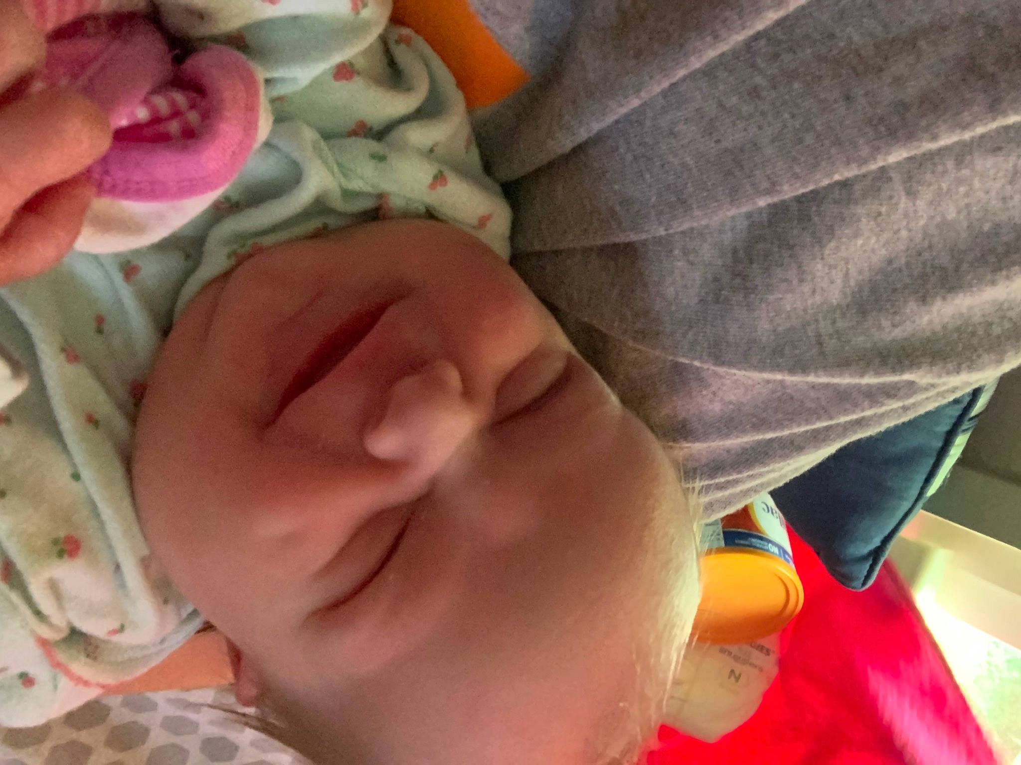 Alianna Abagail joined the competition — help win amazing prizes! baby, baby_sleeping, baby_toddler_clothing, cheek, child, chin, comfort, finger, gesture, hand, leaf, linens, lip, mouth, nose, person, pink, skin, sleeve, thumb