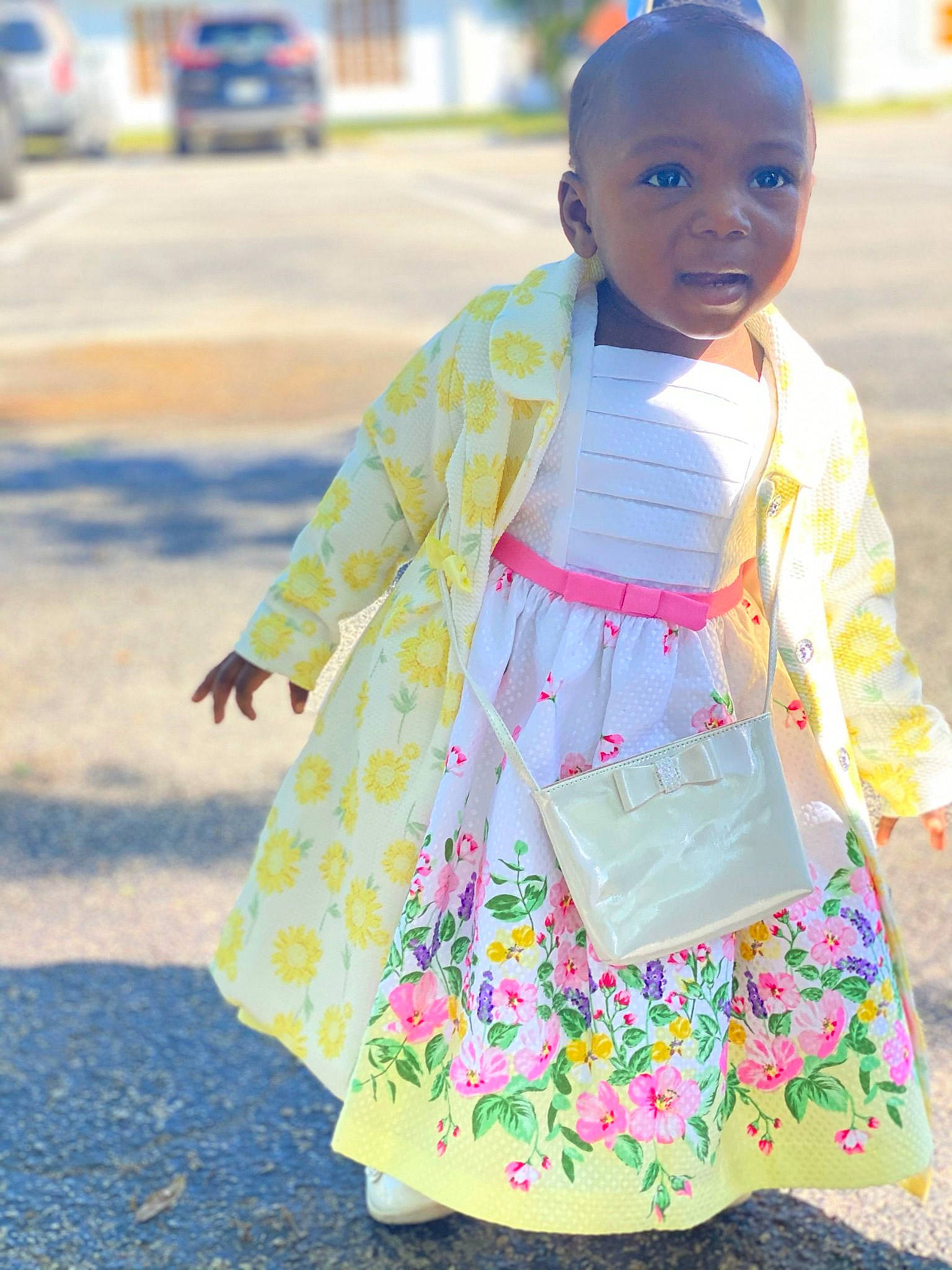 Whitley Tilme is registered to the contest to win money with this photo: baby_toddler_clothing, blue, child, day_dress, dress, electric_blue, grass, happy, leisure, magenta, outerwear, pattern, person, pink, sleeve, smile, street_fashion, t_shirt, toddler, waist