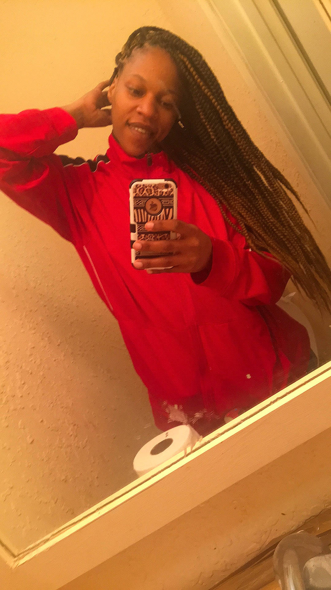 Ma'Kenly Todd is registered to the contest to win money with this photo: arm, lip, long_hair, mirror, mouth, person, photography, red, selfie