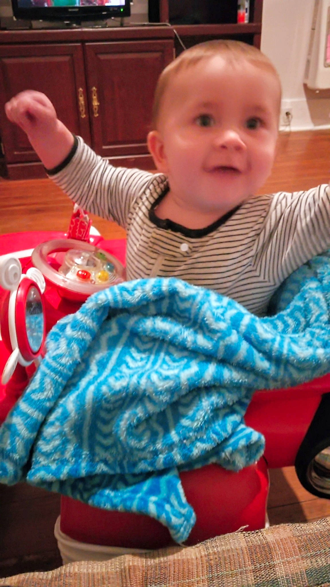 Henry joined the competition — help win amazing prizes! baby, baby_toddler_clothing, cheek, child, electric_blue, event, face, fun, happy, head, iris, magenta, pattern, person, product, room, sitting, skin, smile, t_shirt