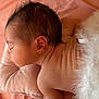 baby, blanket, child, closeup, cozy, cute, hair, human, indoors, infant, newborn, peaceful, pillow, pink, portrait, resting, skin, sleeping, soft, white