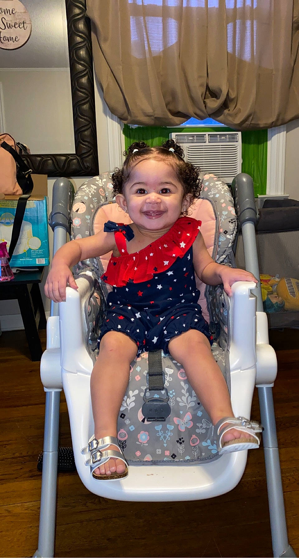 Aubriella is registered to the contest to win money with this photo: baby, baby_toddler_clothing, child, comfort, fun, hairstyle, happy, human_leg, joy, lap, leg, leisure, person, product, purple, sitting, skin, smile, sneakers, thigh