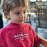 Cooper joined the competition — help win amazing prizes! background_blur, casual_clothing, child, closeup, curly_hair, cute, daylight, expression, face, looking_away, outdoor, people, person, portrait, red_shirt, seated, smile, toddler, wooden_chair, young_child