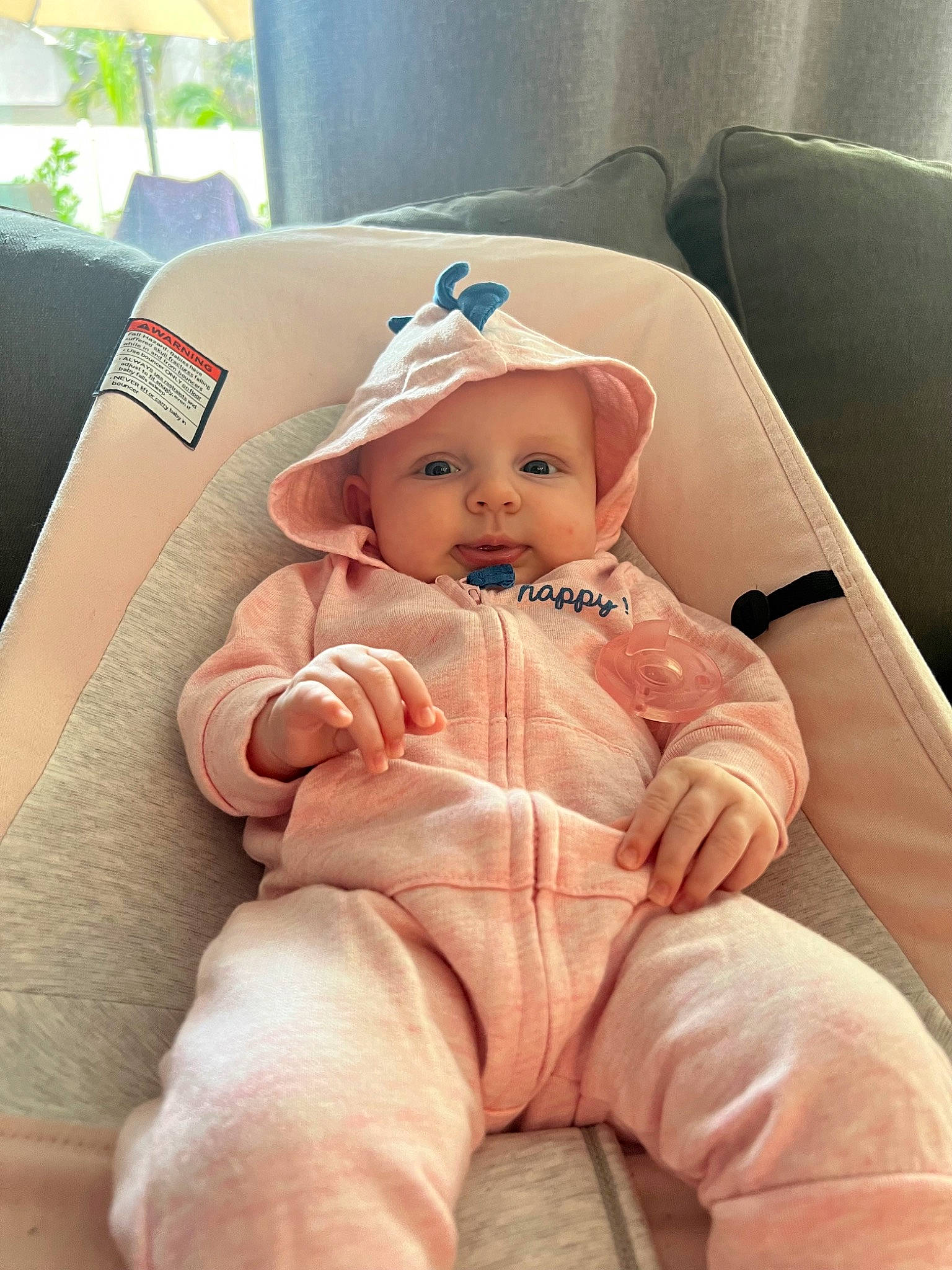 Hayley joined the competition — help win amazing prizes! abdomen, baby, baby_products, baby_safety, baby_sleeping, baby_toddler_clothing, car_seat, cheek, child, comfort, finger, foot, headwear, human_leg, linens, person, sitting, skin, sleeve, textile