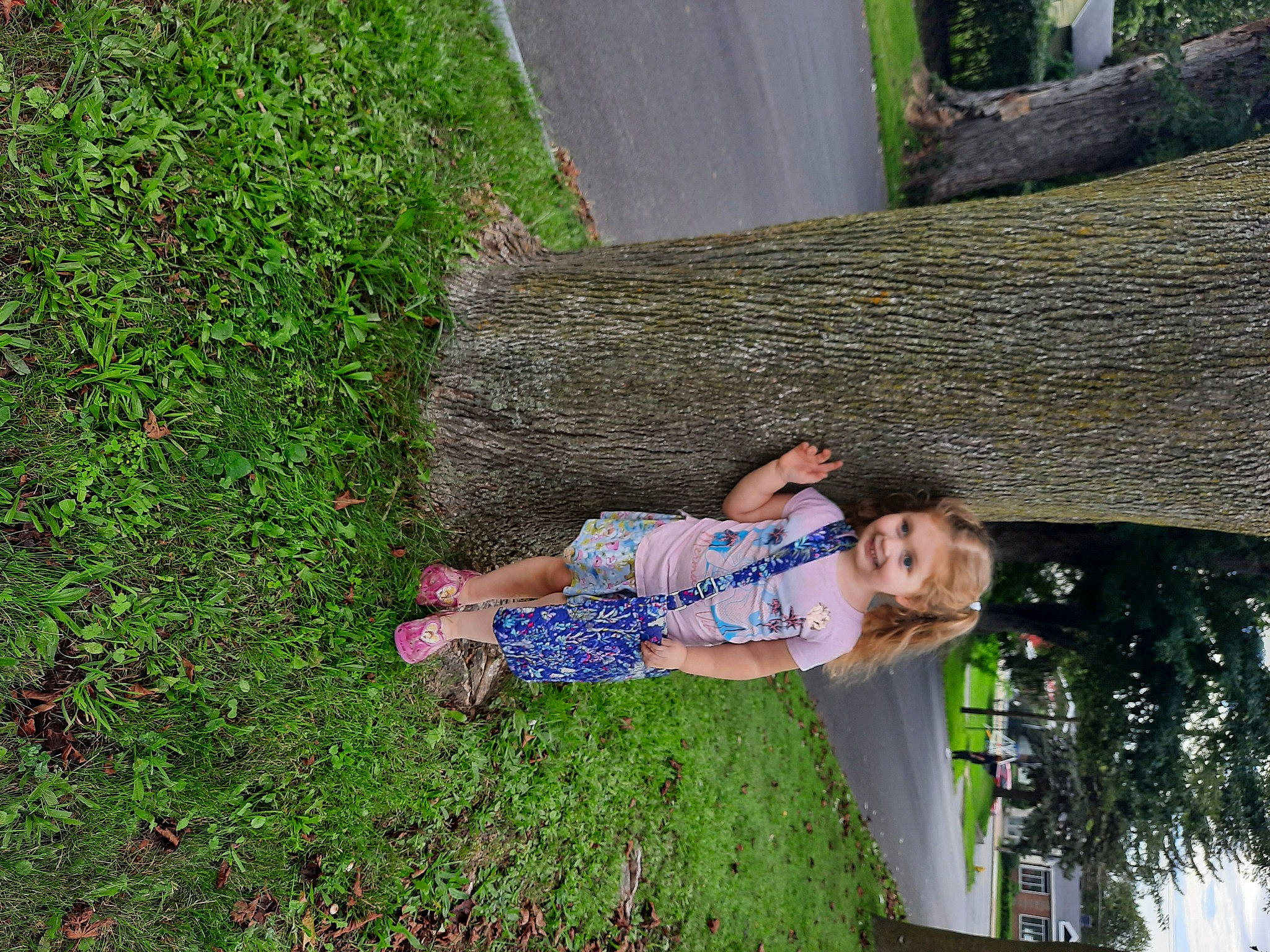 Lucille is registered to the contest to win money with this photo: botany, fun, grass, grass_family, grassland, green, groundcover, happy, joy, lawn, leisure, nature, people_in_nature, person, plant, shrub, smile, toddler, tree, trunk
