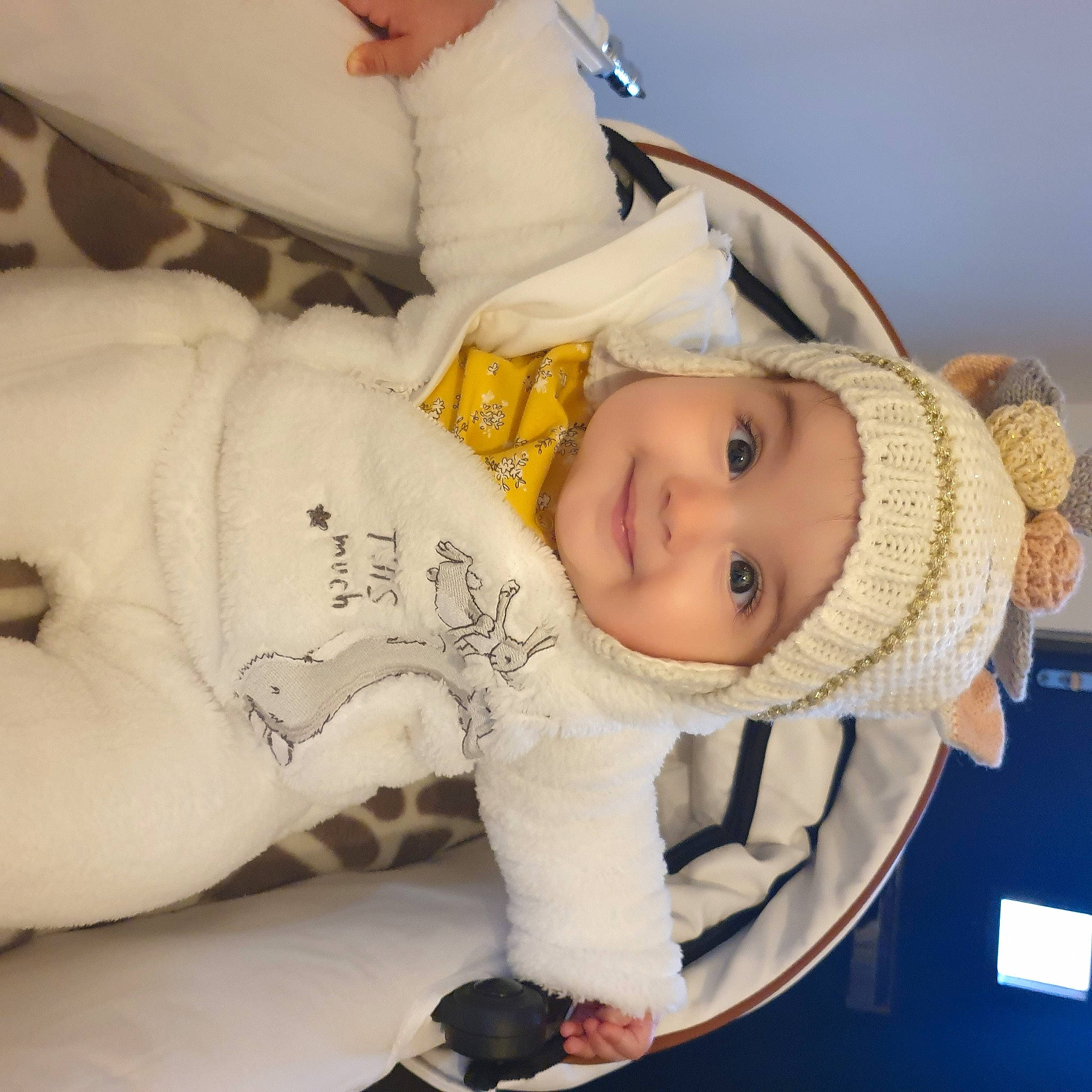 Beatrice Helen Rose is registered to the contest to win money with this photo: baby, baby_products, baby_safety, baby_sleeping, baby_toddler_clothing, cheek, chin, comfort, eye, eyebrow, happy, hat, headgear, headwear, joy, mammal, mouth, nose, person, skin