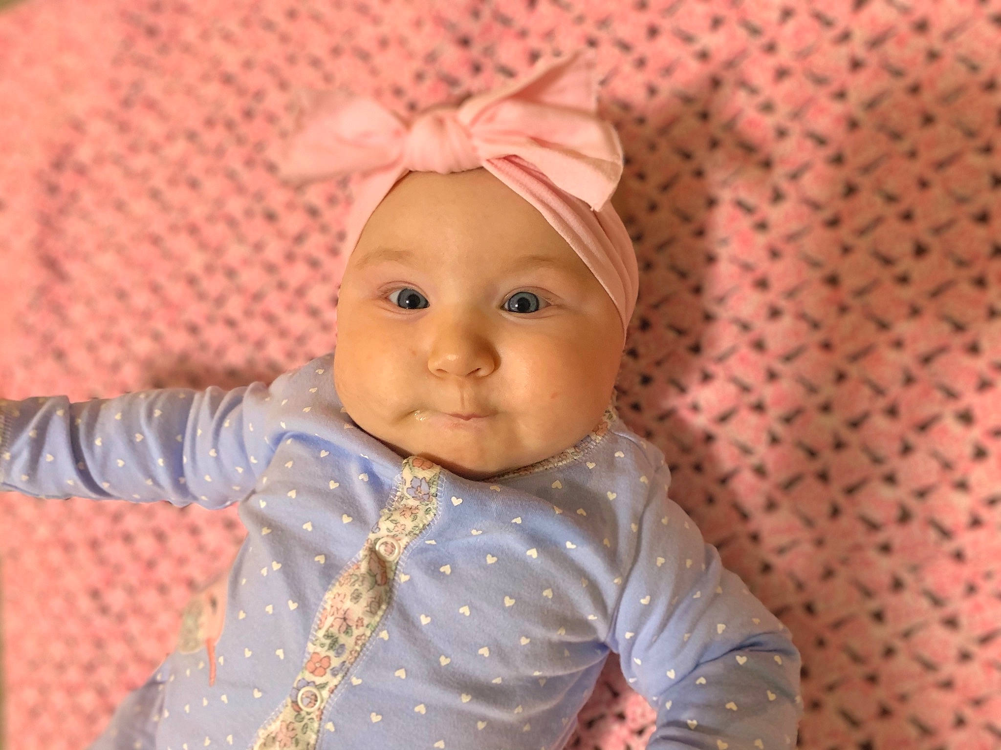 Hazel Mae joined the competition — help win amazing prizes! baby, baby_toddler_clothing, button, cheek, costume_accessory, costume_hat, hair_accessory, headband, headpiece, headwear, iris, organ, peach, person, pink, skin, toddler