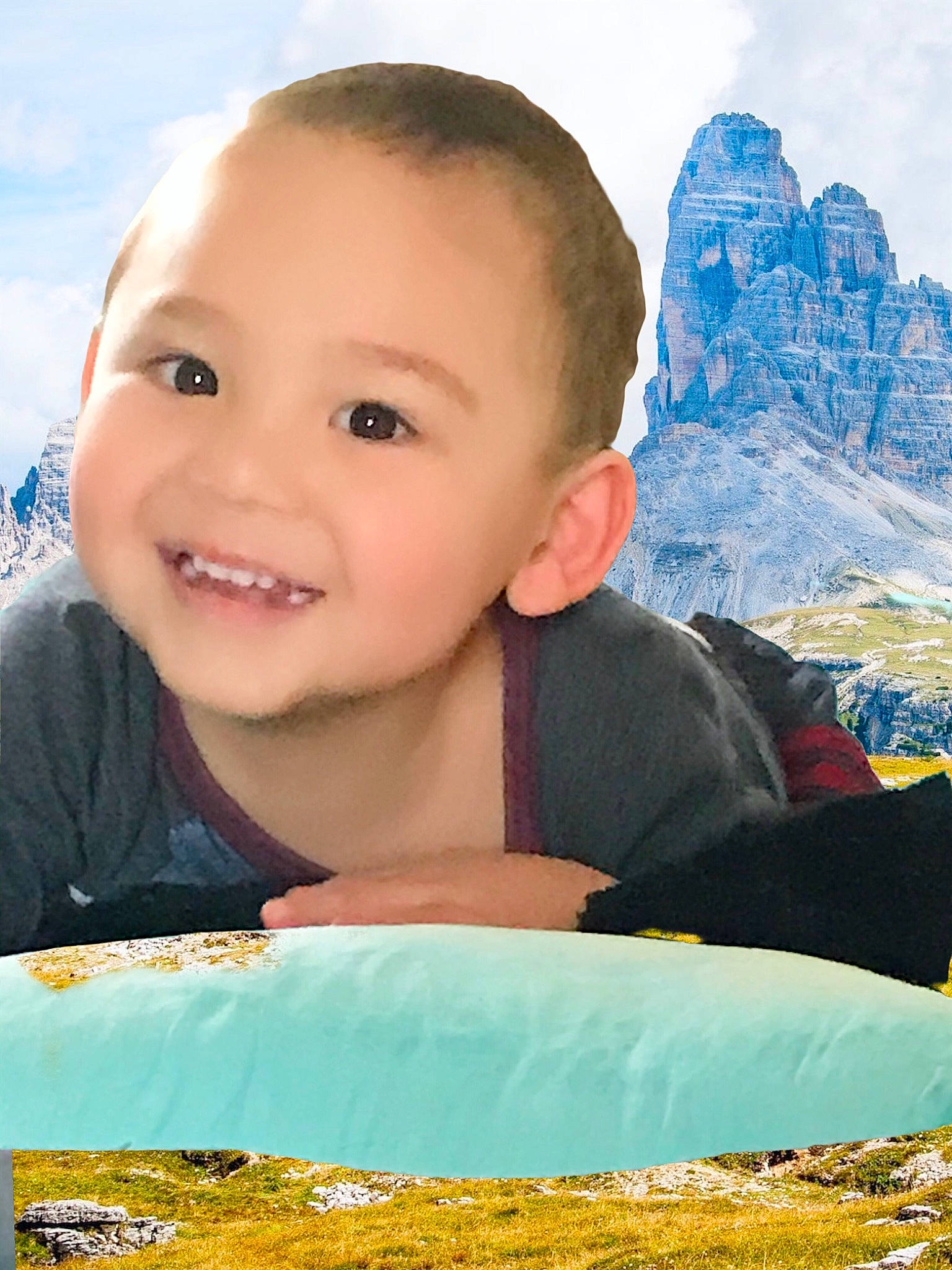 Joseph Basilio Gounder is registered to the contest to win money with this photo: azure, blue, chin, cloud, electric_blue, eye, face, flash_photography, fun, grass, happy, joy, leisure, mountain, people_in_nature, person, recreation, sky, smile, toddler