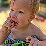 toddler, child, wet_hair, fingers, towel, colorful, outdoor, sunlight, closeup, portrait, skin, hand, face, expression, curious, young_child, summer, daylight, playful, bare_shoulders