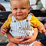 baby, bench, blue_eyes, child, closeup, cute, hands, happy, innocent, legs, necklace, outdoor, person, portrait, skin, smiling, striped_romper, toddler, winnie_the_pooh, yellow_shirt