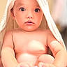 baby, blurred_background, can, child, curious, cute, expression, hands, hood, indoors, infant, naked, portrait, sitting, skin, soft_light, towel, warm_colors, wide_eyes, young
