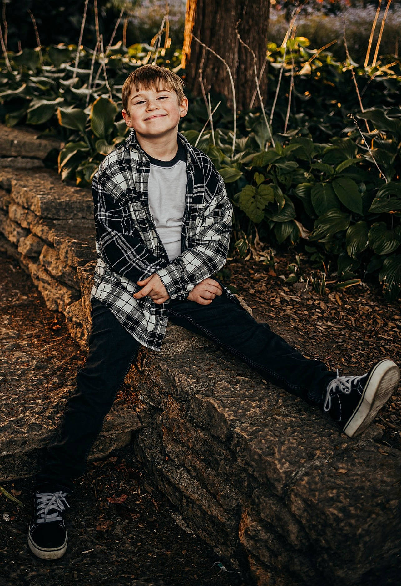 Kyson joined the competition — help win amazing prizes! deciduous, dress_shirt, flash_photography, footwear, forest, formal_wear, grass, joy, leg, pattern, people_in_nature, person, plaid, plant, shoe, sleeve, smile, sneakers, soil, tartan