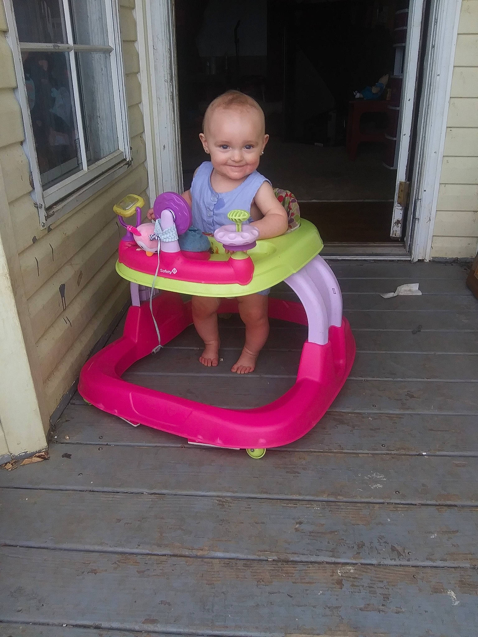 Megan is registered to the contest to win money with this photo: baby, chair, child, furniture, joy, leisure, magenta, person, pink, play, product, sitting, toddler