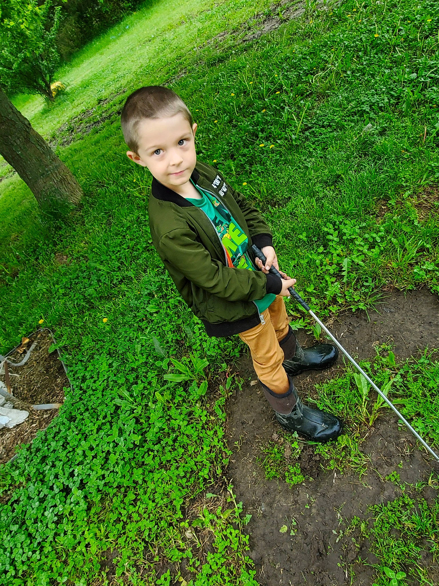 Franklin is registered to the contest to win money with this photo: child, garden, gardener, gardening, grass, grass_family, groundcover, herb, lawn, leaf, moss, non_vascular_land_plant, outdoor_power_equipment, person, plant, shrub, weed