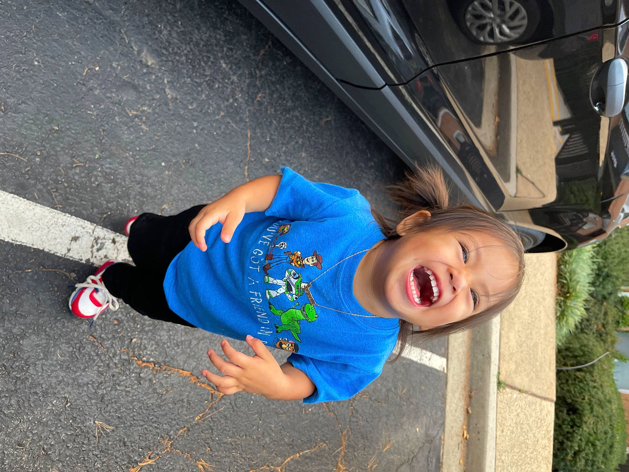 Izabelle joined the competition — help win amazing prizes! asphalt, automotive_exterior, automotive_lighting, automotive_tire, bumper, denim, electric_blue, fender, fun, happy, leisure, person, recreation, rim, road_surface, smile, tire, toddler, tree, vehicle_door