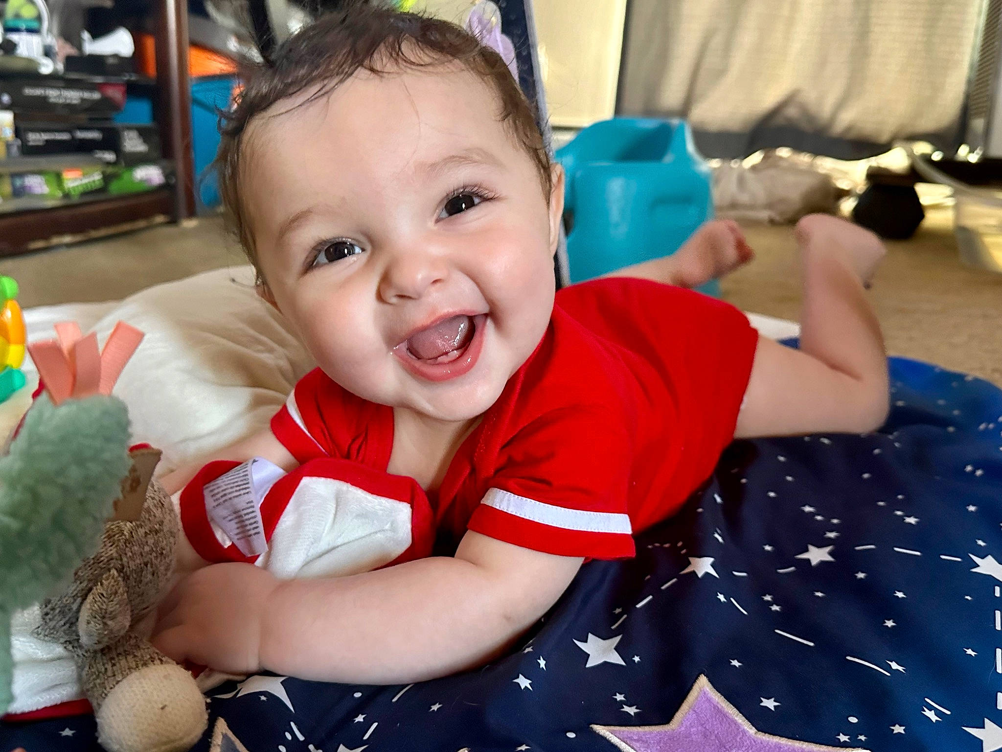 Benjamin joined the competition — help win amazing prizes! baby, baby_products, baby_toddler_clothing, cheek, child, electric_blue, fun, happy, holiday, iris, joy, laugh, leisure, pattern, person, play, room, sitting, sleeve, smile