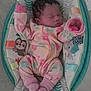 Winter joined the competition — help win amazing prizes! baby, newborn, sleeping, onesie, pink, floral_pattern, baby_seat, animal_print, elephant, sloth, soft_toys, infant, cute, cozy, child, resting, indoors, soft_fabric, baby_clothes, peaceful