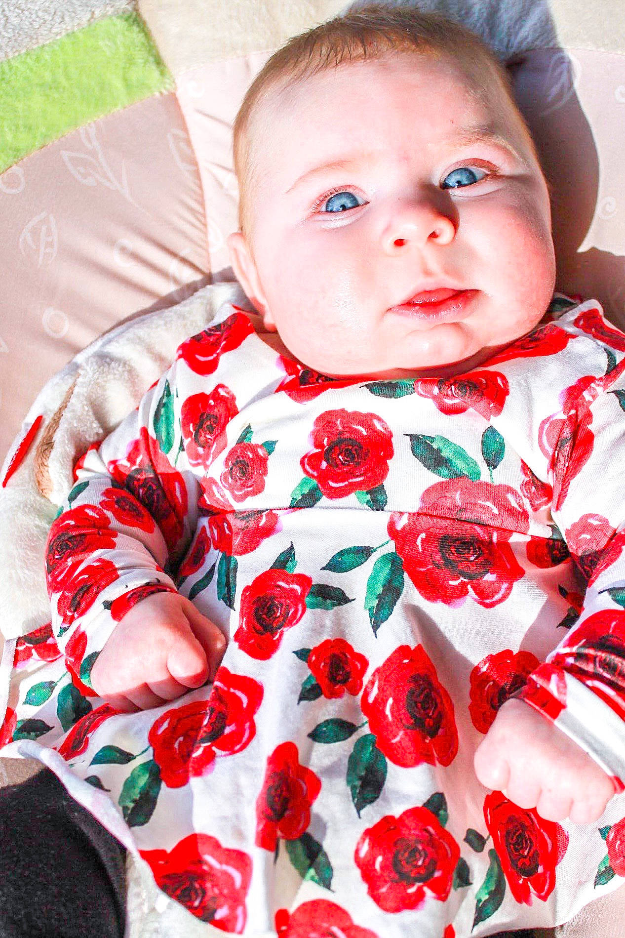 Lucie joined the competition — help win amazing prizes! baby, baby_products, baby_toddler_clothing, cheek, child, flower, head, linens, pattern, person, plant, play, product, red, sleeve, textile, toddler