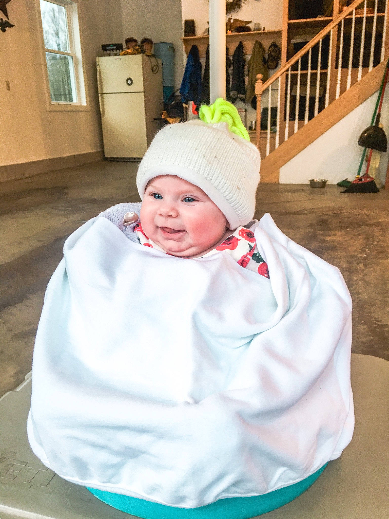 Lucie is registered to the contest to win money with this photo: baby, child, headgear, headwear, leisure, person, smile