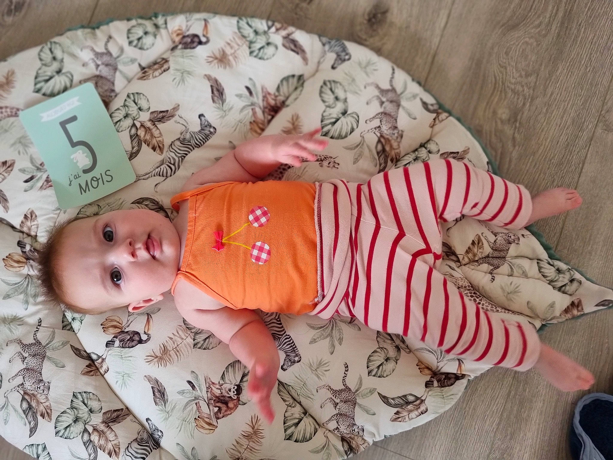 Lizzie participe au concours pour gagner de l'argent avec cette photo : arm, baby, baby_products, baby_toddler_clothing, bedtime, child, comfort, foot, human_body, linens, pattern, person, pink, room, sitting, skin, sleeve, sock, toddler, wood