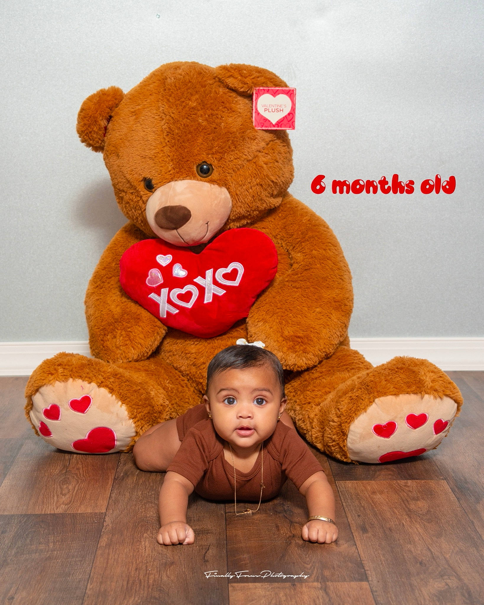 Kennady joined the competition — help win amazing prizes! baby_toddler_clothing, bear, brown, brown_bear, font, happy, mammal, orange, person, plush, product, red, smile, snout, stuffed_toy, surprise, teddy_bear, textile, toddler, toy