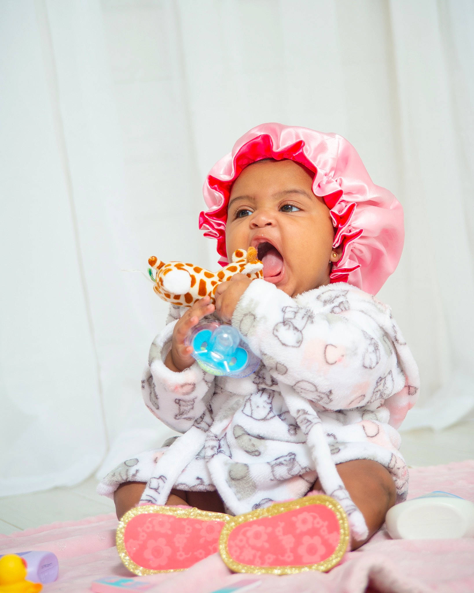 Kennady joined the competition — help win amazing prizes! baby, baby_products, baby_sleeping, baby_toddler_clothing, cap, child, comfort, event, facial_expression, fun, fur, happy, headwear, magenta, mammal, person, pink, sitting, stuffed_toy, sweetness