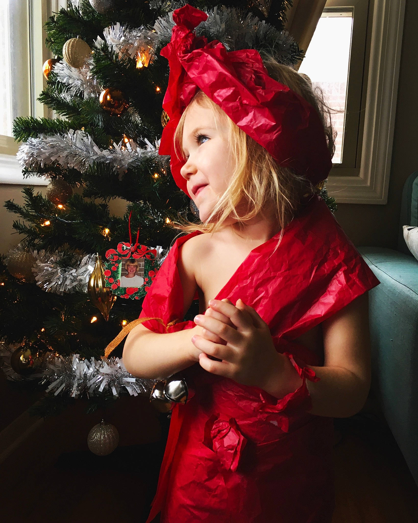 Penny joined the competition — help win amazing prizes! blond, christmas, christmas_decoration, christmas_eve, christmas_ornament, christmas_tree, cosplay, costume, dress, ear, hair, hair_coloring, headgear, headpiece, holiday, long_hair, person, pink, red, tree