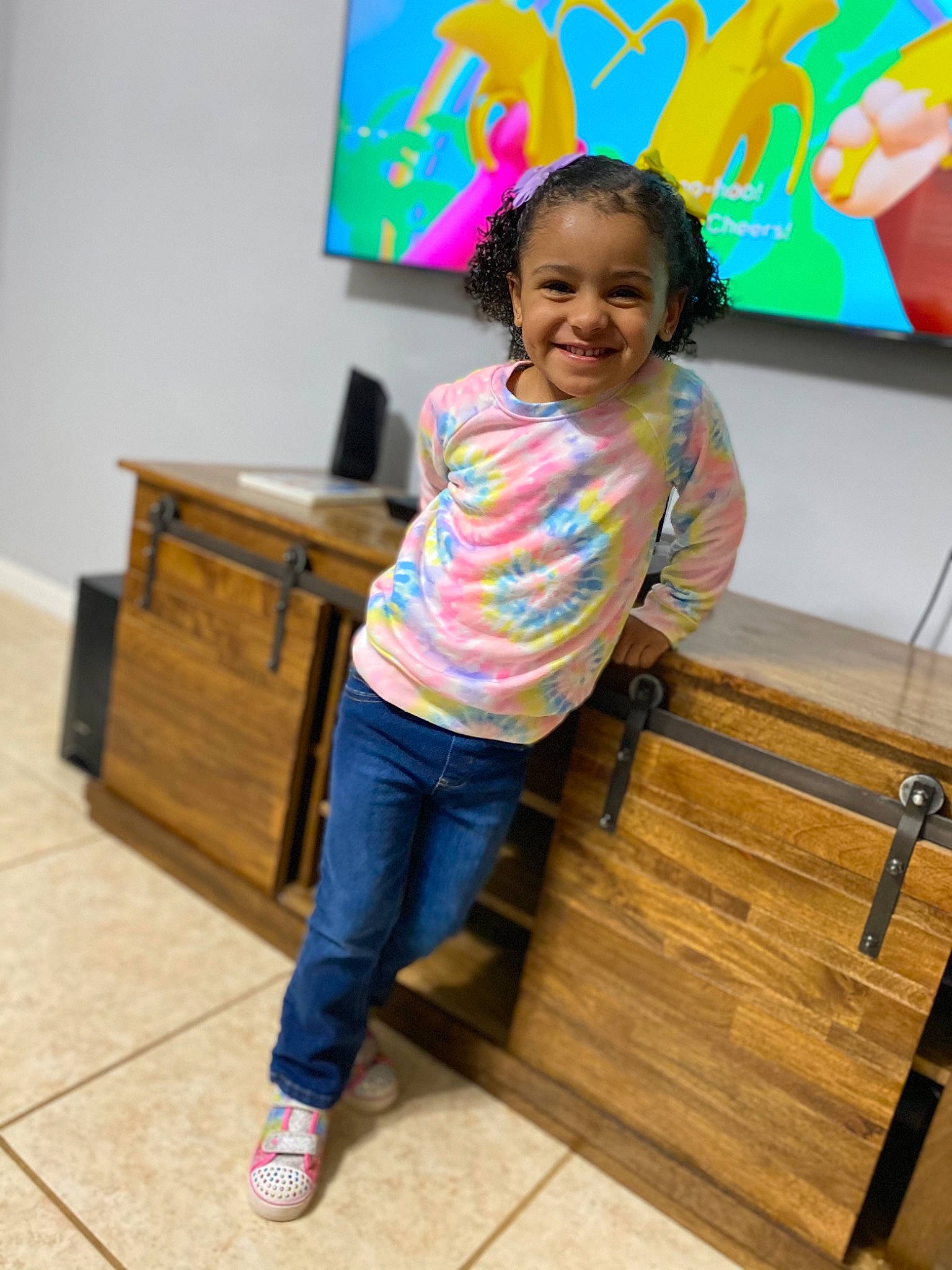 Aubreigh is registered to the contest to win money with this photo: art, child, drawer, event, flooring, fun, happy, hardwood, house, jeans, joy, leisure, people, person, room, smile, standing, t_shirt, toddler, visual_arts