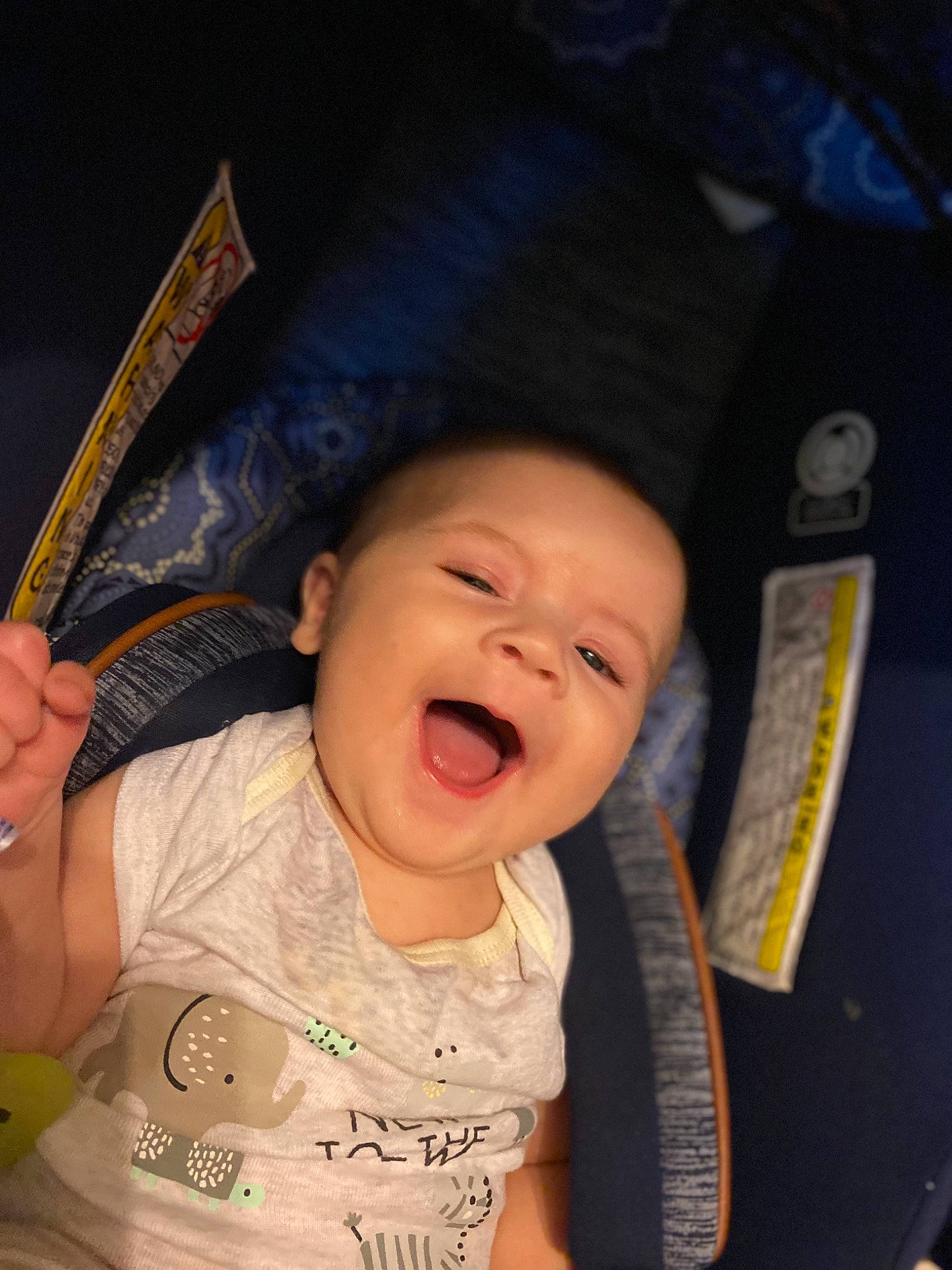Landon joined the competition — help win amazing prizes! baby, baby_toddler_clothing, cheek, child, eyebrow, fun, gesture, happy, human_body, infant_bed, iris, lip, mouth, nose, person, skin, sleeve, smile, t_shirt, toddler