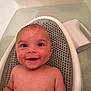 baby, smile, face, child, bathtub, bath, water, skin, infant, happy, relaxing, sitting, cute, young, indoors, person, head, shoulders, seat, plush