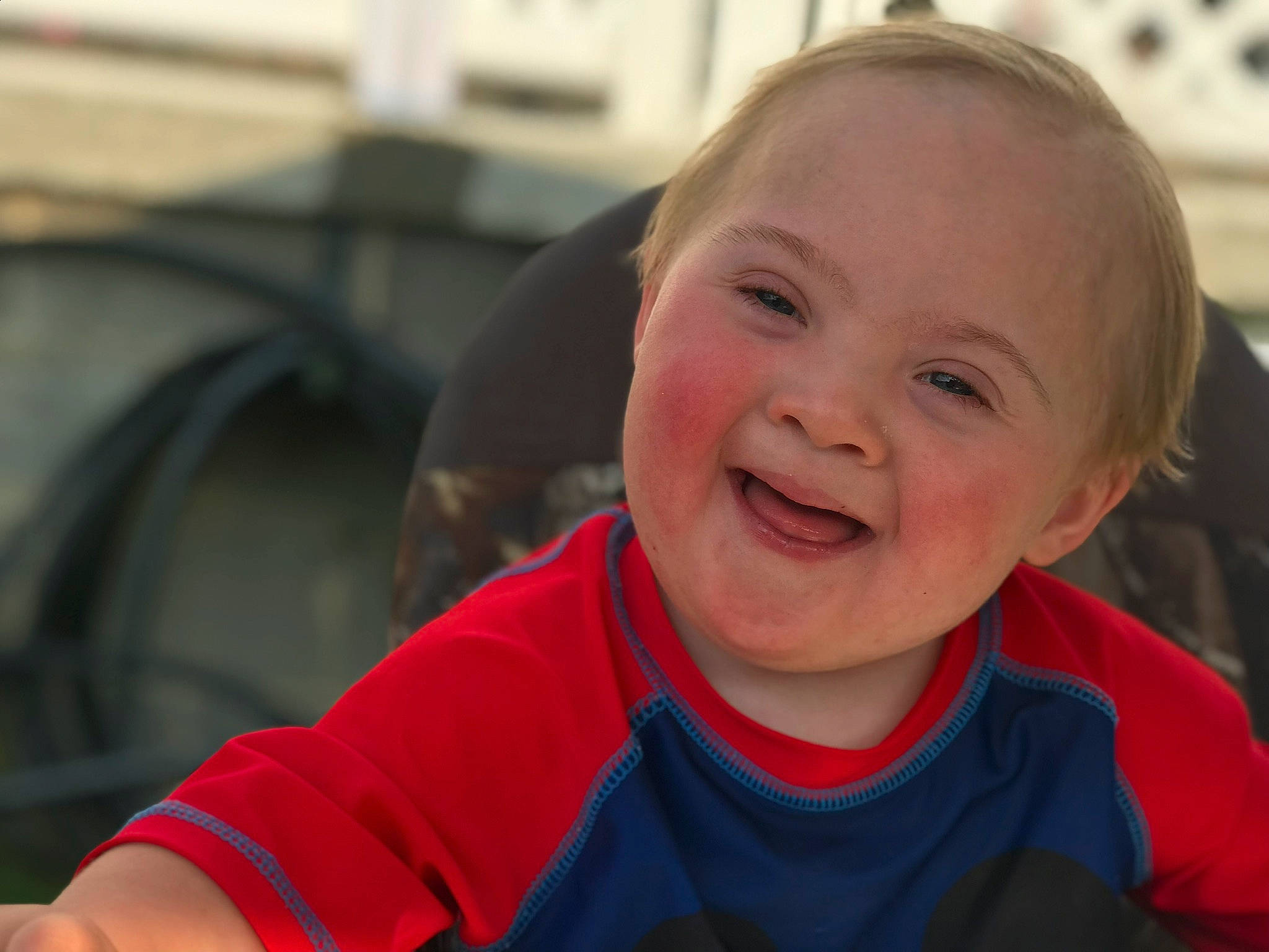 Zayden is registered to the contest to win money with this photo: baby, cheek, child, chin, ear, eye, face, facial_expression, happy, head, joy, laugh, mouth, nose, person, skin, smile, toddler