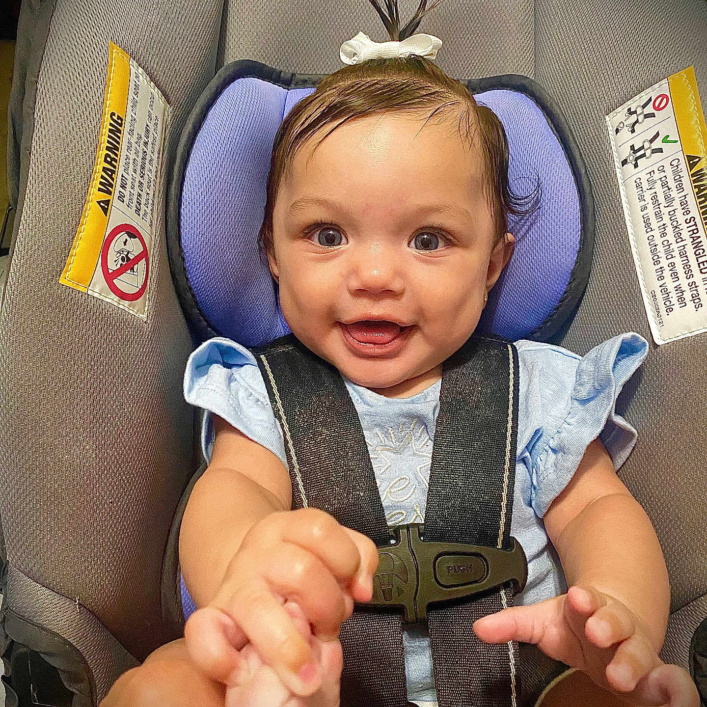 Ahmiriah is registered to the contest to win money with this photo: accessories, baby, bodypart, car, car_interior, carseat, cushion, face, finger, gun, hand, happy, head, homedecor, person, photography, portrait, transportation, vehicle, weapon