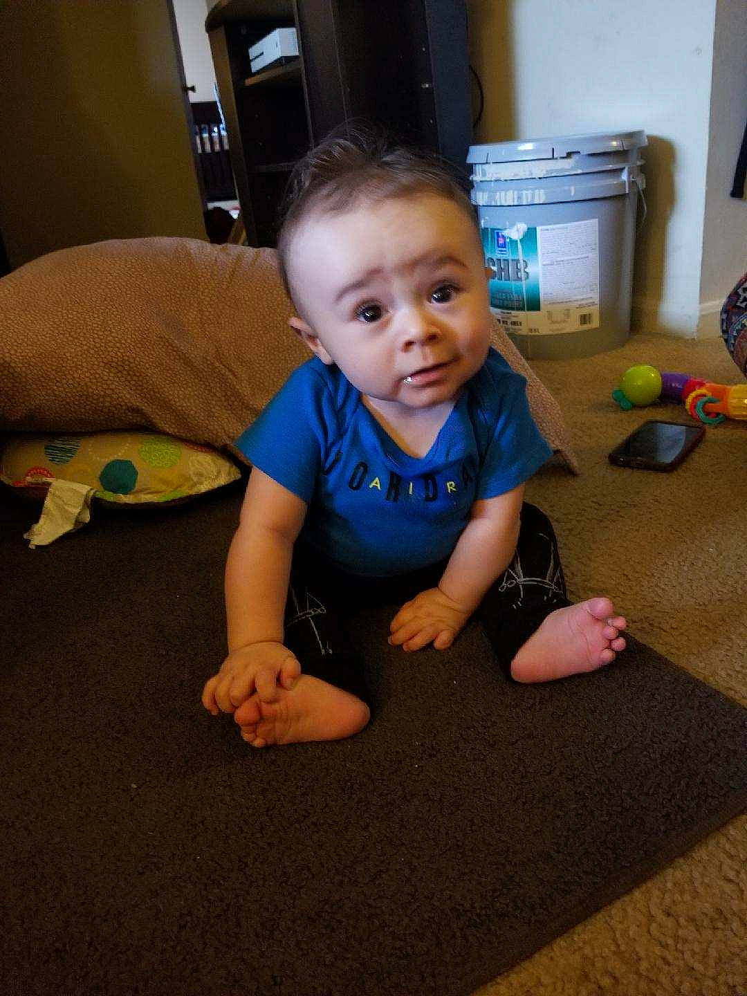 Scott joined the competition — help win amazing prizes! arm, baby, child, crawling, floor, flooring, fun, joint, leg, person, play, sitting, skin, smile, toddler, tummy_time