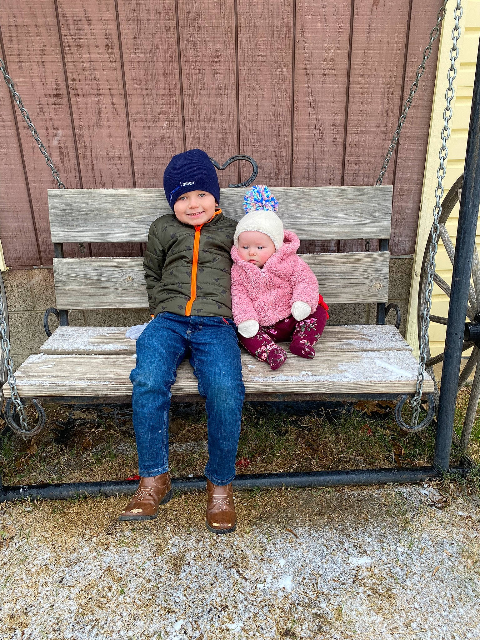 Queeny joined the competition — help win amazing prizes! baby_toddler_clothing, bench, cap, comfort, fun, grass, happy, hat, headwear, jacket, jeans, joy, leg, leisure, mammal, outdoor_bench, outdoor_furniture, people_in_nature, person, shoe