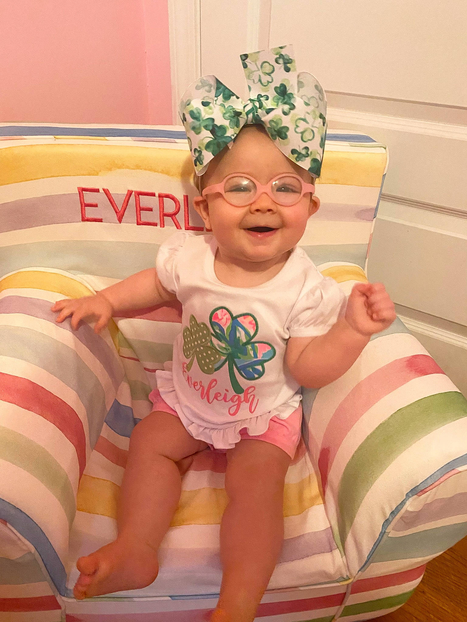Everleigh joined the competition — help win amazing prizes! baby, baby_toddler_clothing, cap, child, comfort, fun, happy, hat, head, human_leg, lap, leg, party_supply, person, pink, sleeve, smile, t_shirt, thigh, toddler