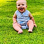 baby, child, grass, outdoor, smiling, happy, sitting, onesie, drool, infant, greenery, sunlight, cute, portrait, barefoot, young, playful, summer, nature, person