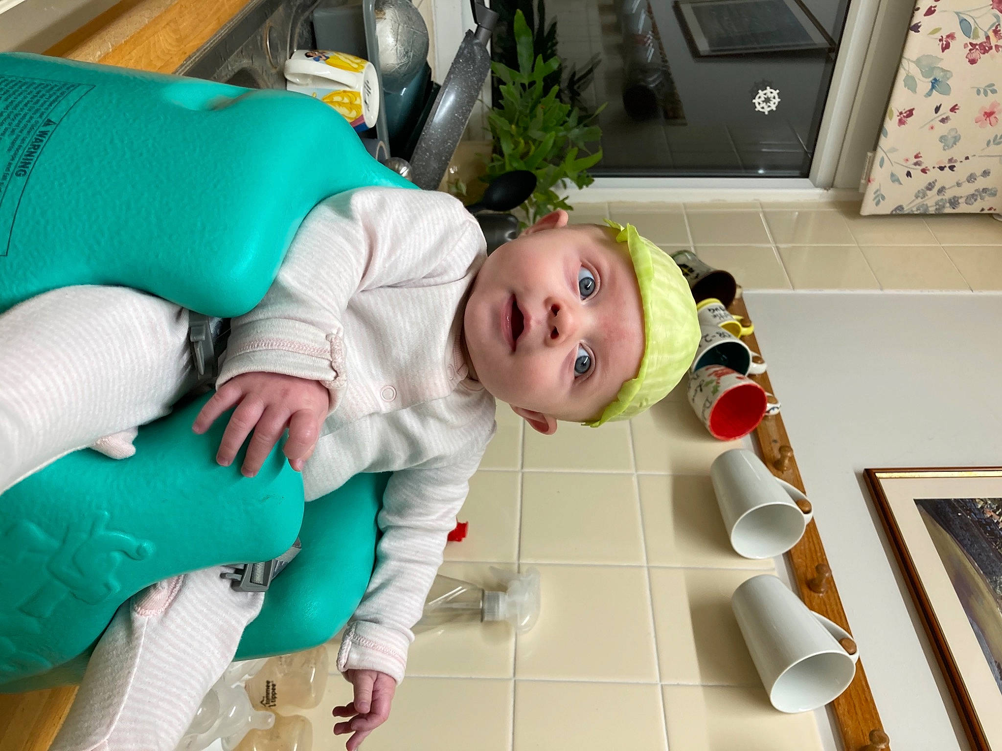 Dorothy is registered to the contest to win money with this photo: baby, baby_products, baby_safety, baby_toddler_clothing, baby_toys, child, comfort, eye, flooring, fun, green, happy, headwear, home_appliance, houseplant, person, plant, product, room, sitting