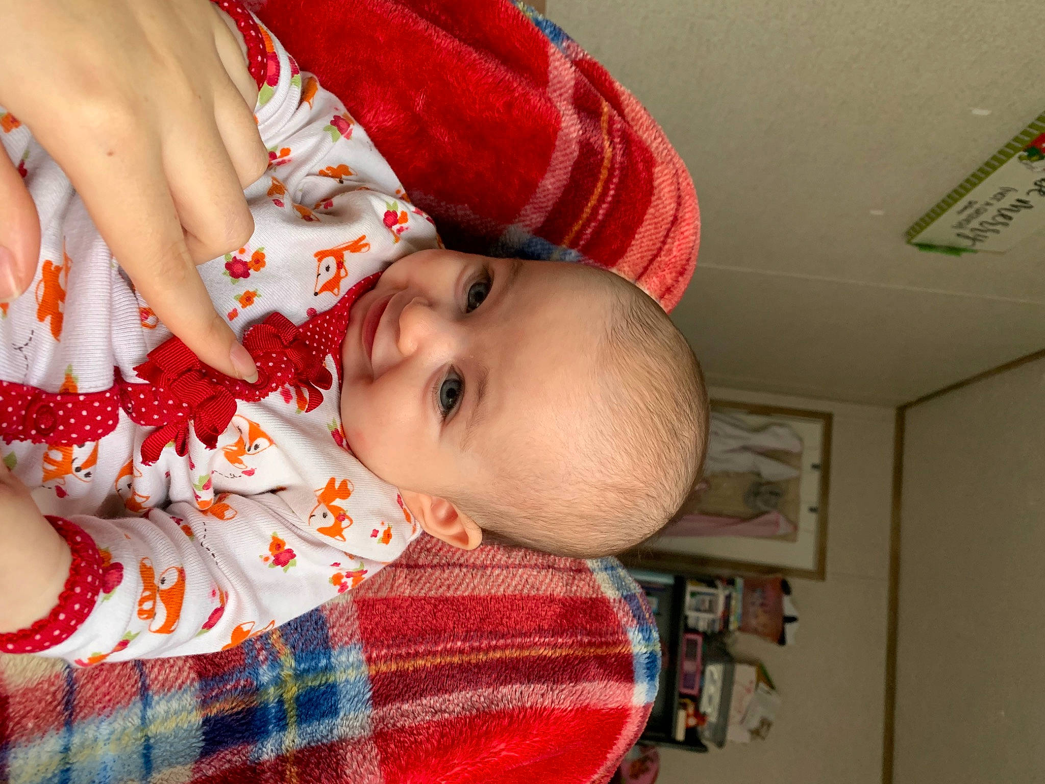 Victoria joined the competition — help win amazing prizes! abdomen, baby, baby_toddler_clothing, cheek, child, event, eye, face, facial_expression, happy, head, mouth, nose, pattern, person, picture_frame, skin, smile, tartan, toddler