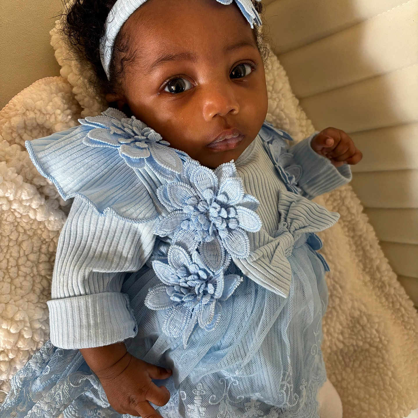Annavi joined the competition — help win amazing prizes! accessories, baby, blackhair, blanket, blouse, bonnet, clothing, dress, face, hair, happy, hat, head, headband, person, photography, portrait, sitting, sleeve, smile