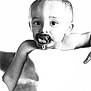Hayden a rejoint le concours — aidez-le/la à gagner de superbes lots ! baby, black_and_white, blanket, child, closeup, curious, cute, expression, eyes, face, hand, head, infant, monochrome, pacifier, person, portrait, skin, soft, young